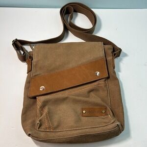 Sechunk Messenger Bag Brown Canvas Leather Crossbody Shoulder Satchel Man-Purse